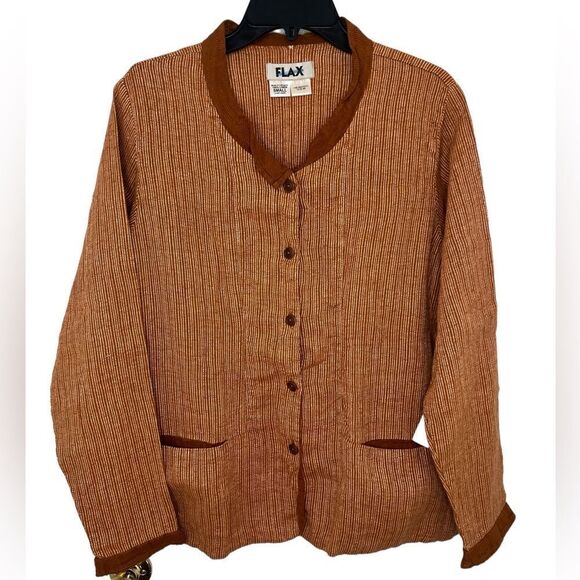 Flax Jackets & Blazers - Flax Rust Brown 100% Linen Long Sleeve Button Front Shirt Jacket Small